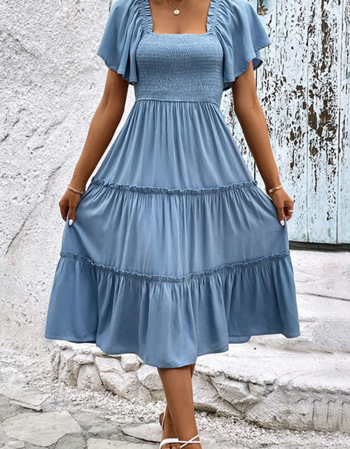 Load image into Gallery viewer, Perfee Smocked Square Neck Frill Trim Dress
