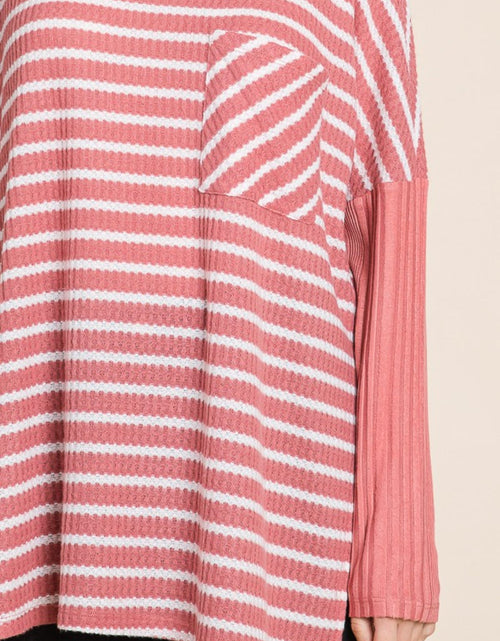 Load image into Gallery viewer, Culture Code Oversize Striped Round Neck Long Sleeve Slit T-Shirt
