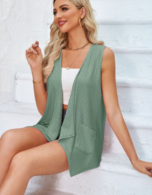 Load image into Gallery viewer, Eyelet Open Front Sleeveless Cardigan
