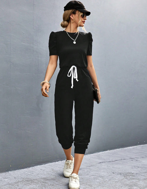 Load image into Gallery viewer, Round Neck Short Sleeve Jumpsuit

