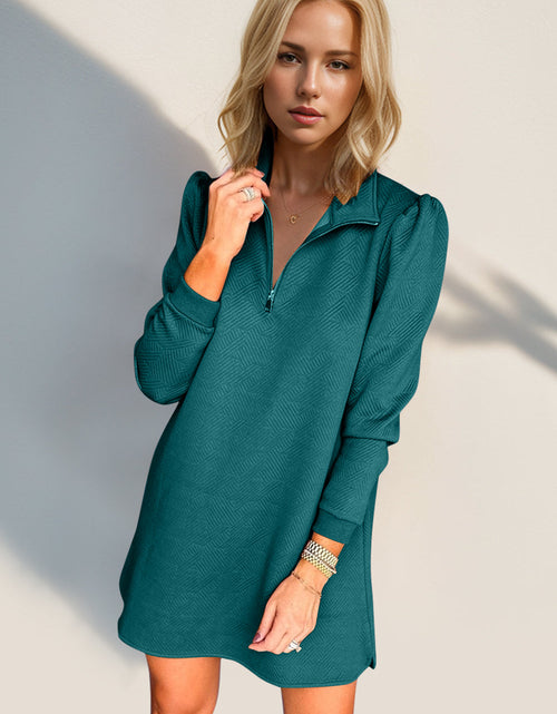 Load image into Gallery viewer, Double Take Textured Quarter Zip Long Sleeve Dress
