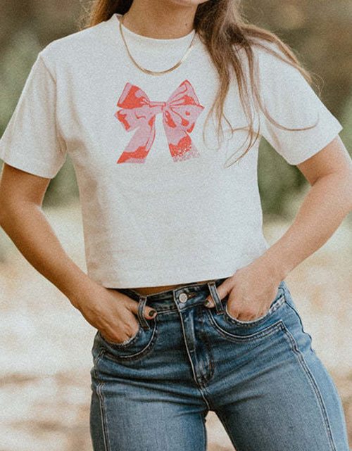 Load image into Gallery viewer, Bow Round Neck Short Sleeve T-Shirt
