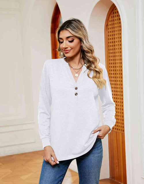 Load image into Gallery viewer, Buttoned Notched Neck Long Sleeve Top
