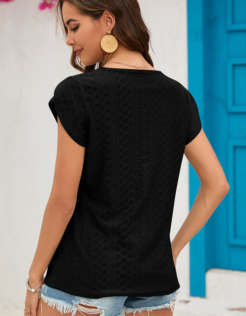 Load image into Gallery viewer, Eyelet Round Neck Short Sleeve T-Shirt
