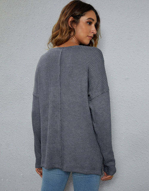 Load image into Gallery viewer, Dropped Shoulder High-Low Waffle-Knit Top
