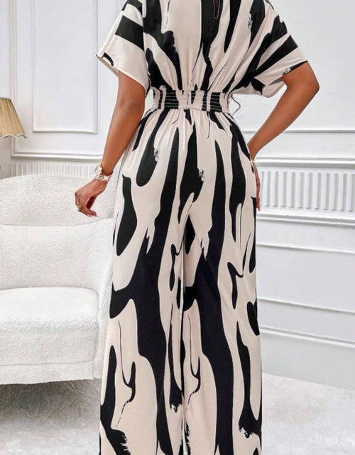 Load image into Gallery viewer, Printed V-Neck Short Sleeve Wide Leg Jumpsuit
