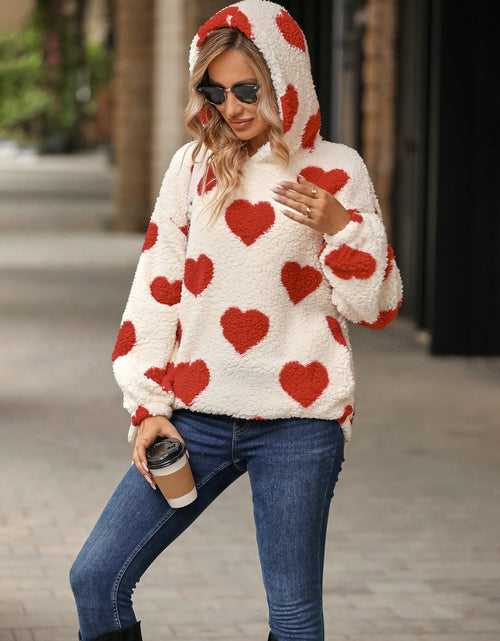 Load image into Gallery viewer, Fuzzy Heart Pocketed Dropped Shoulder Hoodie

