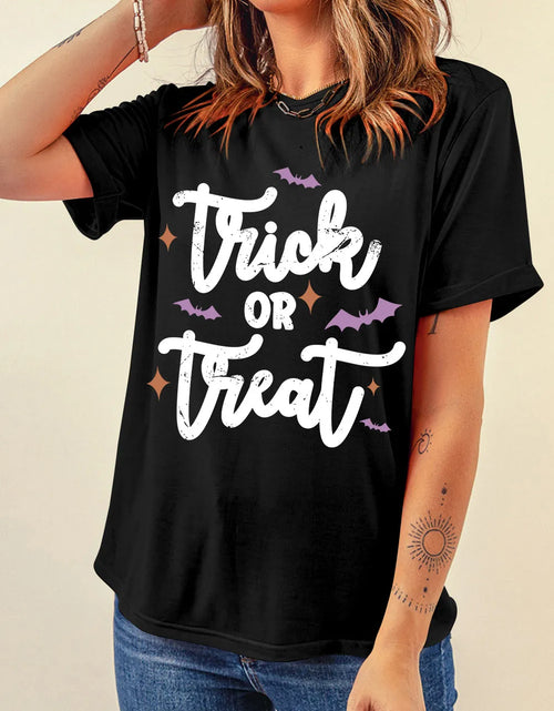 Load image into Gallery viewer, Letter Graphic Round Neck Short Sleeve T-Shirt
