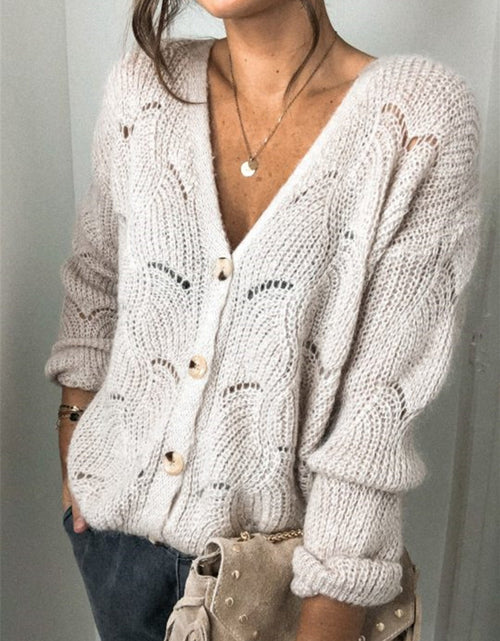 Load image into Gallery viewer, Openwork Button Up Long Sleeve Cardigan
