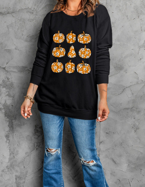 Load image into Gallery viewer, Pumpkin Round Neck Long Sleeve Sweatshirt
