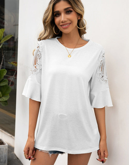 Load image into Gallery viewer, Ivy Lane Ruffled Cutout Round Neck Half Sleeve T-Shirt

