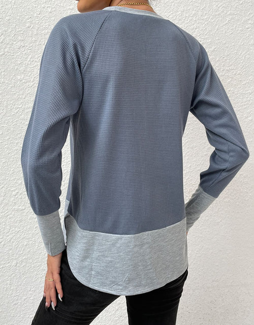 Load image into Gallery viewer, Shiny Waffle-Knit Round Neck Raglan Sleeve Tee
