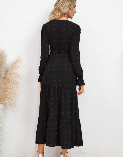 Load image into Gallery viewer, Swiss Dot Tied Surplice Flounce Sleeve Dress
