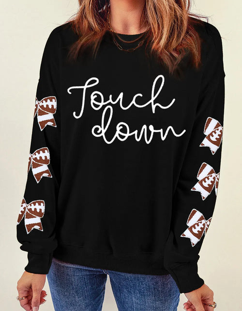 Load image into Gallery viewer, Letter Graphic Bow Long Sleeve Sweatshirt
