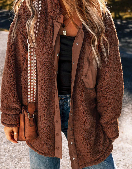 Load image into Gallery viewer, Fuzzy Snap Down Dropped Shoulder Jacket
