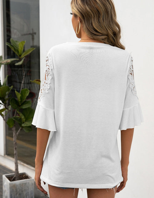 Load image into Gallery viewer, Ivy Lane Ruffled Cutout Round Neck Half Sleeve T-Shirt
