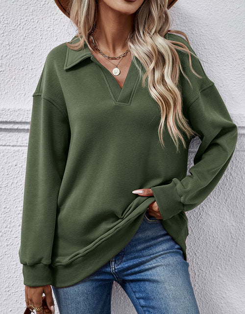 Load image into Gallery viewer, Collared Neck Dropped Shoulder Sweatshirt
