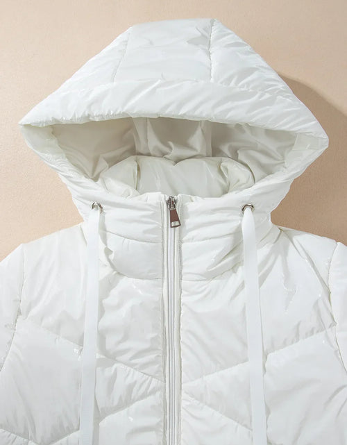Load image into Gallery viewer, Drawstring Zip Up Long Sleeve Hooded Winter Coat
