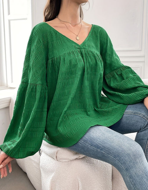 Load image into Gallery viewer, Plus Size Texture V-Neck Long Sleeve Top
