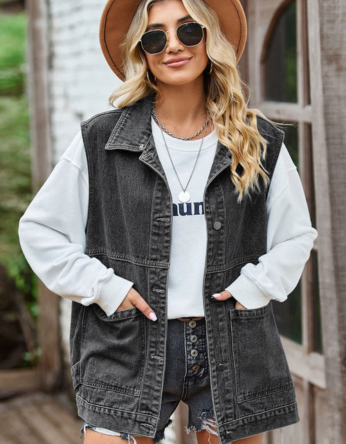 Load image into Gallery viewer, Button Front Sleeveless Denim Jacket
