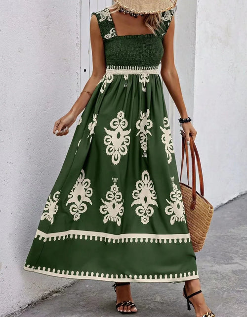 Load image into Gallery viewer, Smocked Printed Wide Strap Maxi Dress
