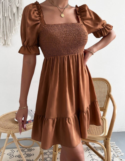 Load image into Gallery viewer, Smocked Square Neck Short Sleeve Dress
