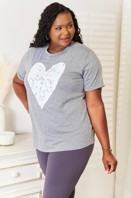 Load image into Gallery viewer, Simply Love Heart Graphic Cuffed Short Sleeve T-Shirt
