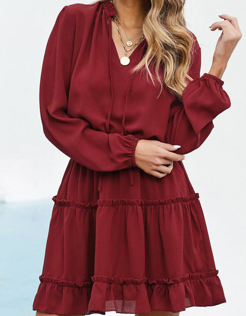 Load image into Gallery viewer, Tied Frill Trim Puff Sleeve Mini Dress
