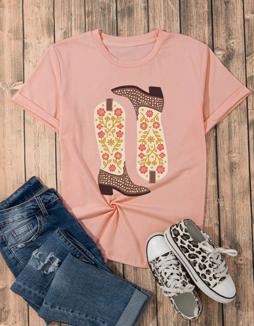 Load image into Gallery viewer, Boot Graphic Round Neck Short Sleeve T-Shirt
