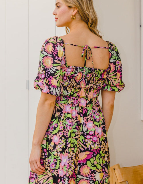 Load image into Gallery viewer, ODDI Full Size Floral Tie-Back Mini Dress
