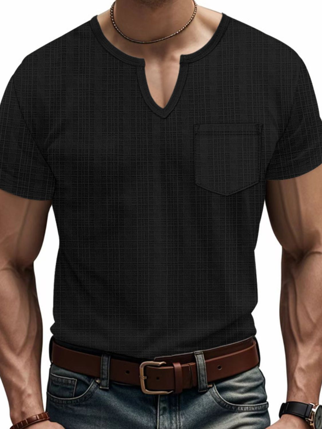 Men's Full Size Notched Short Sleeve T-Shirt Plus Size