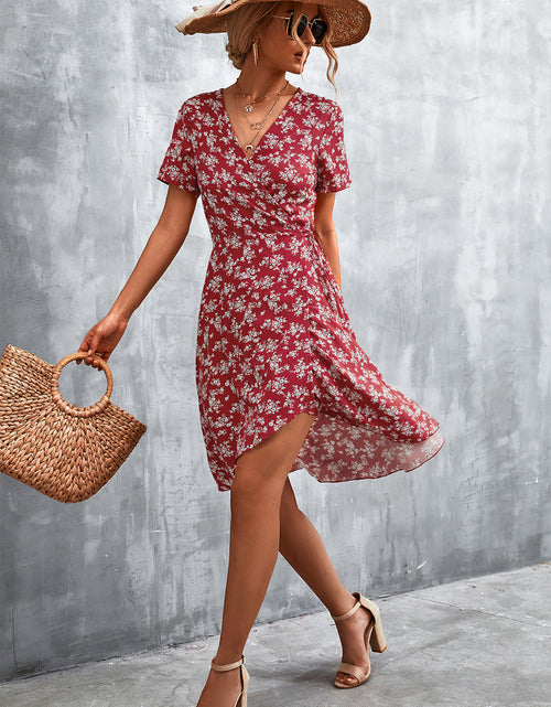 Load image into Gallery viewer, Floral Surplice Neck Flutter Sleeve Dress
