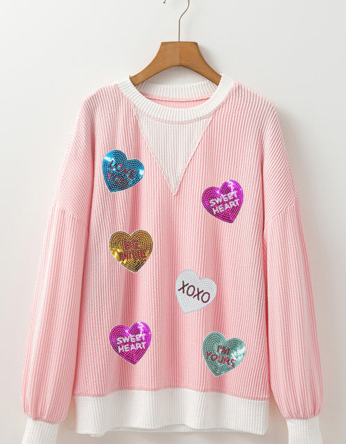 Load image into Gallery viewer, Valentine’s Day Sequin Heart Long Sleeve Sweatshirt
