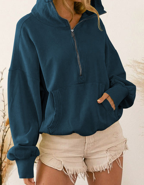 Load image into Gallery viewer, Zip-Up Dropped Shoulder Hoodie
