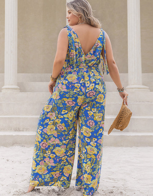 Load image into Gallery viewer, Plus Size Printed V-Neck Wide Leg Jumpsuit
