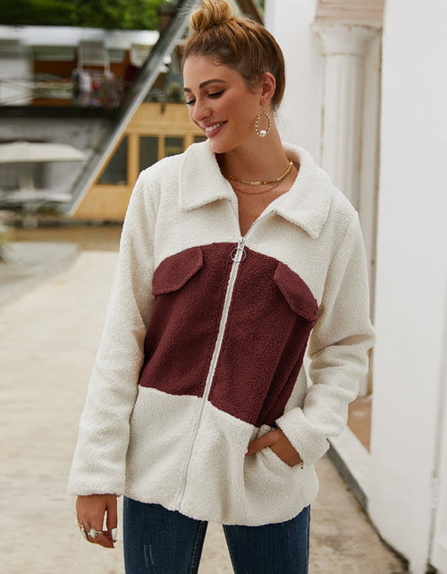 Load image into Gallery viewer, Ivy Lane Plush Contrast Zip Up Coat
