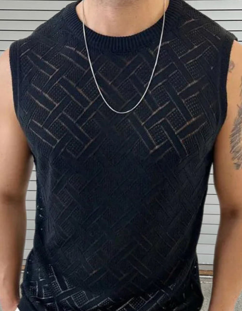 Load image into Gallery viewer, Men's Round Neck Sleeveless Eyelet Knit Top
