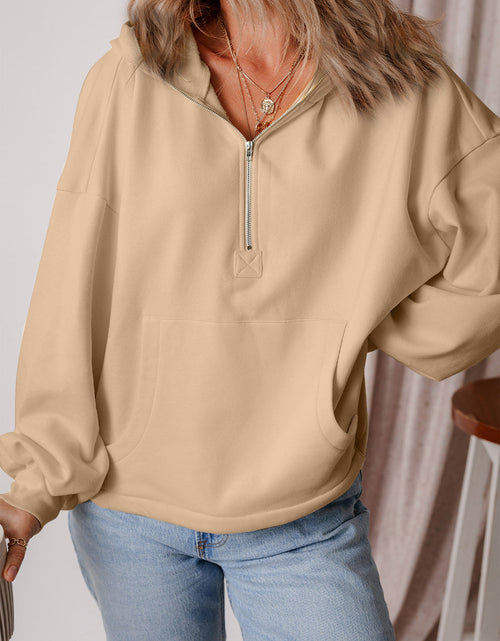 Load image into Gallery viewer, Pocketed Half Zip Dropped Shoulder Hoodie
