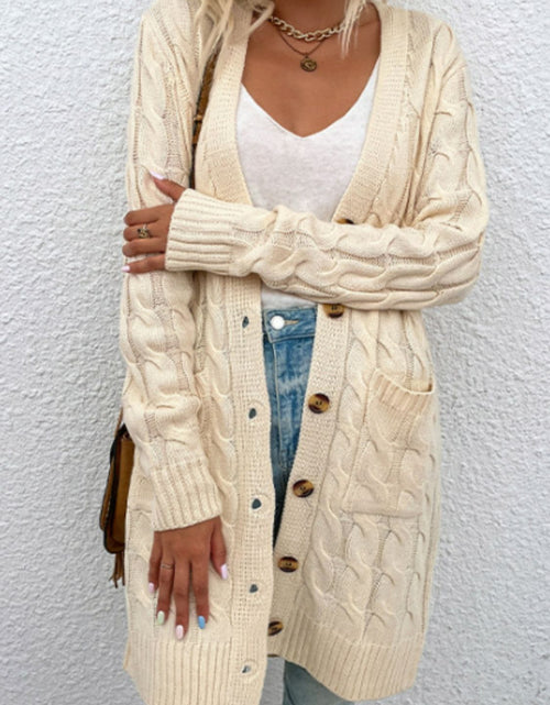 Load image into Gallery viewer, Cable-Knit Button Down Cardigan with Pockets
