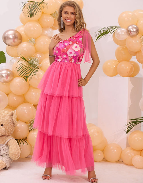 Load image into Gallery viewer, Embroidered Layered Single Shoulder Midi Dress
