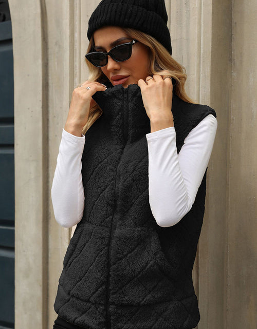 Load image into Gallery viewer, Fuzzy Plaid Texture Zip Up Vest Coat
