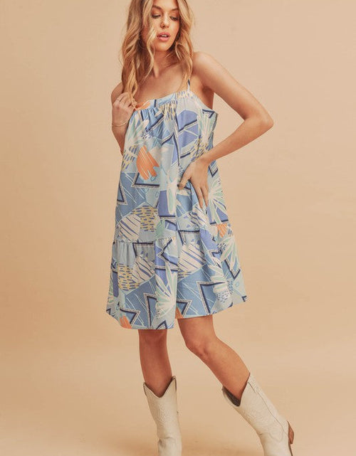 Load image into Gallery viewer, Aemi + Co Printed Ruffled Hem Square Neck Mini Cami Dress
