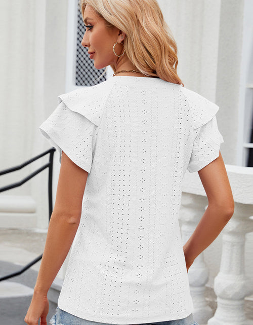 Load image into Gallery viewer, Eyelet Notched Flutter Sleeve T-Shirt

