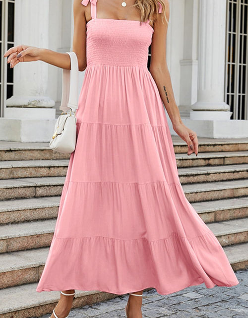 Load image into Gallery viewer, Tie-Shoulder Smocked Tiered Dress
