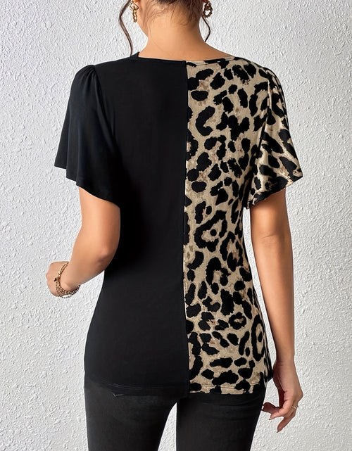 Load image into Gallery viewer, Ruched Leopard Flutter Sleeve T-Shirt
