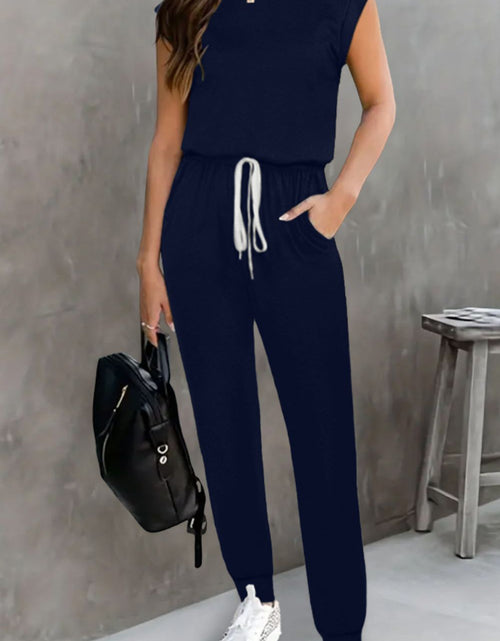 Load image into Gallery viewer, Drawstring Round Neck Sleeveless Jumpsuit
