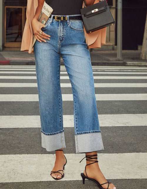 Load image into Gallery viewer, High Waisted Straight Leg Rolled Jeans

