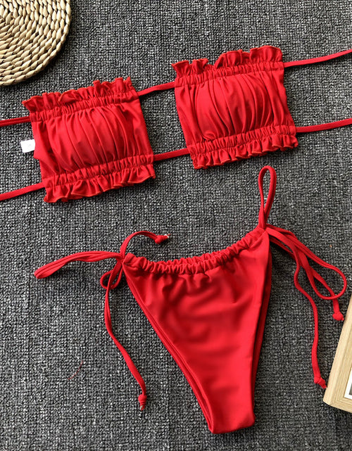 Load image into Gallery viewer, Frill Trim Ruched Bikini Set
