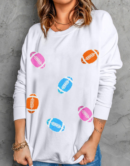 Load image into Gallery viewer, Football Round Neck Long Sleeve Sweatshirt
