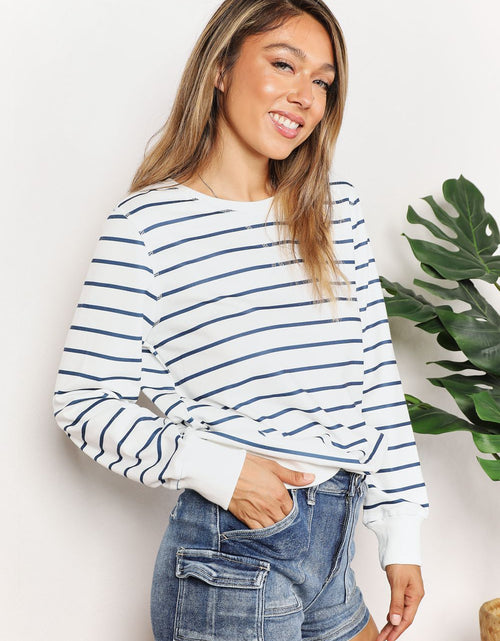 Load image into Gallery viewer, Double Take Striped Long Sleeve Round Neck Top
